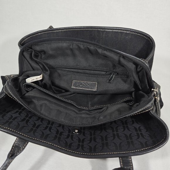 Vintage FOSSIL Y2K Whimsigoth BLACK Signature Canvas Leather Trim Shoulder Bag. - Picture 15 of 17
